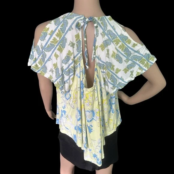 🌼 Free People Baja Babe Yellow Floral Cold Shoulder Flowy Top🌼 - Picture 9 of 12